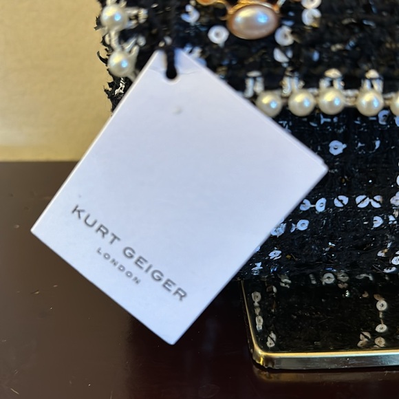 NWTGS Kurt Geiger black and white plaid bejeweled fabric handle mini Kensington! - Picture 3 of 9
